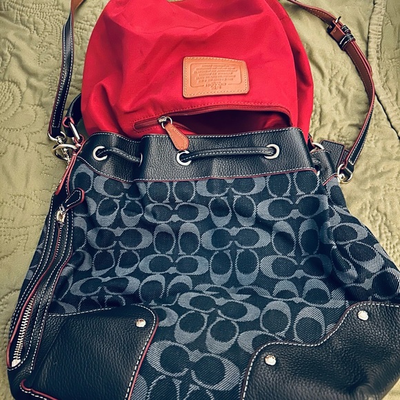 Coach bucket bag, canvas/leather, navy, used, excellent condition (like new) - Picture 6 of 7